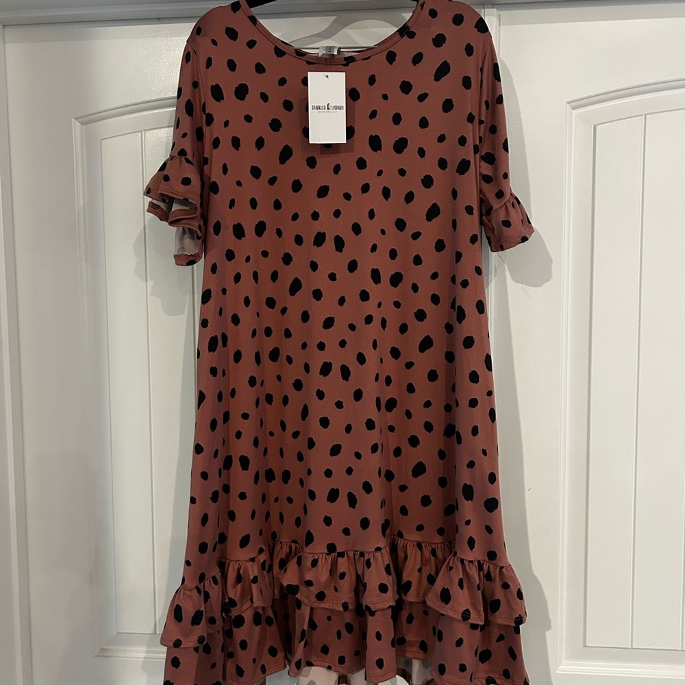 Acting Pro Mauve Dress with Black Polka Dots